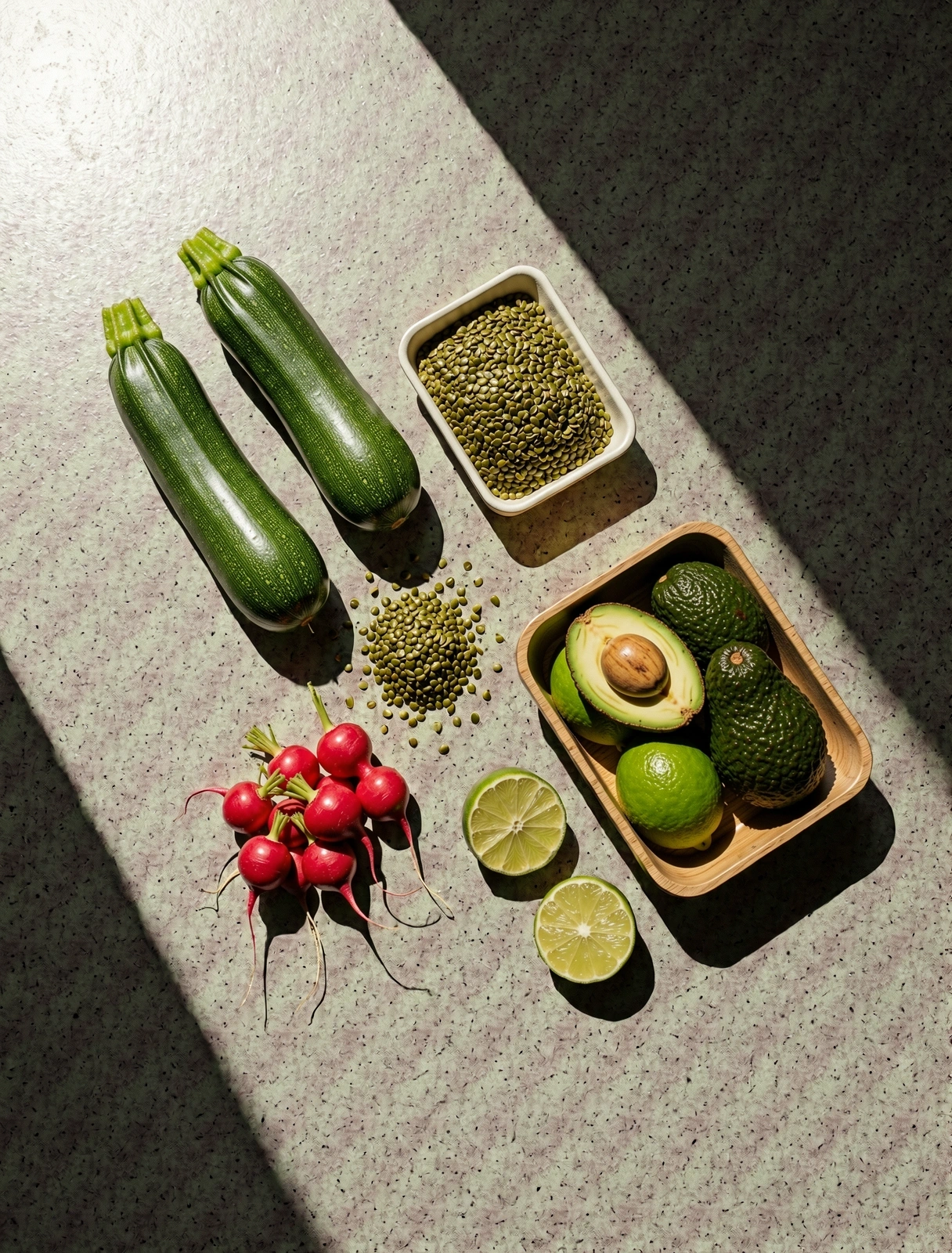 Ingredientes frescos mexicanos en composición arquitectónica