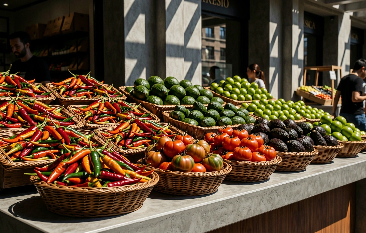 Ingredientes frescos en mercado mexicano